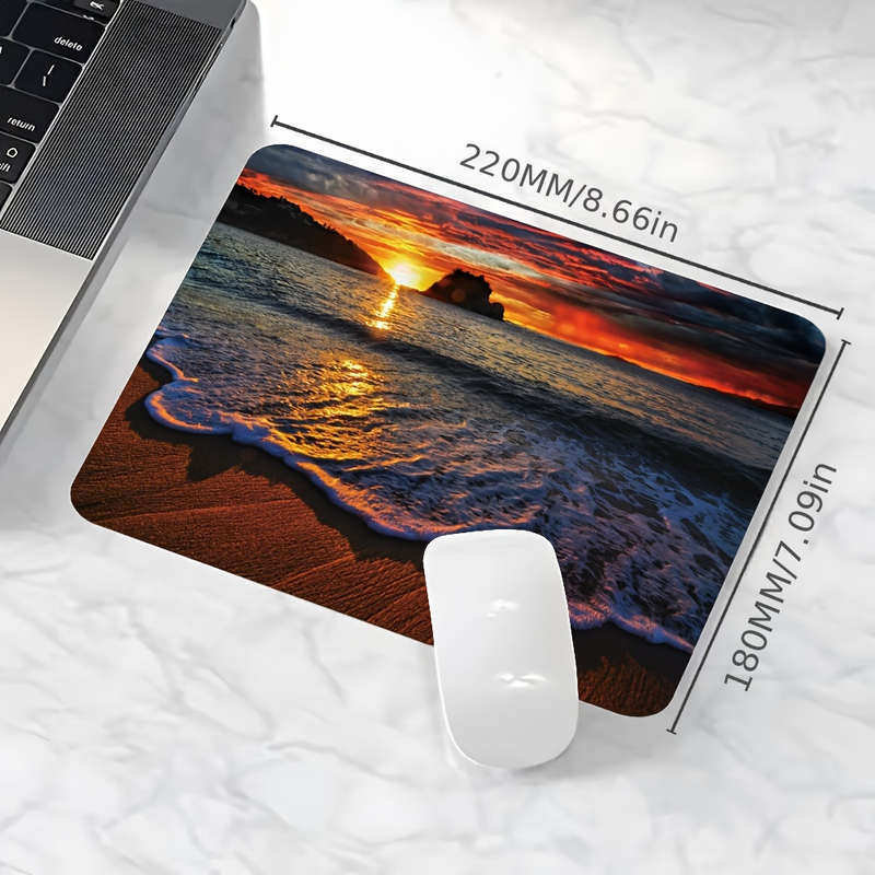 1pc Tropical Beach Mouse Pad with Non-Slip Rubber Base Waterproof Washable 1.5mm Thick