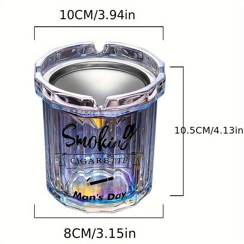 1-Pack Household Ash Tray with Stainless Steel Funnel Anti-Fly Ash Lid Windproof Fashionabl