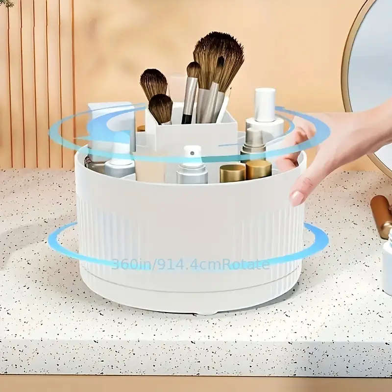 1pc Deluxe Rotating Cosmetic Organizer 360-Degree Multi-Functional Makeup Storage Case Polished Plas