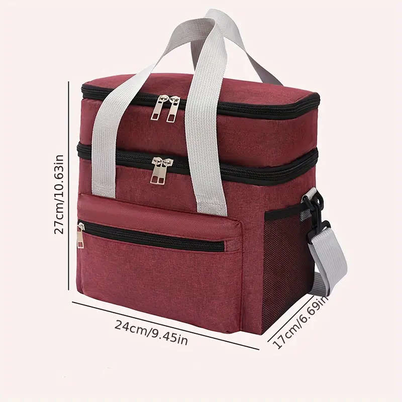 1pc Large Insulated Lunch Bag Double-Layer Leakproof Reusable Cooler Tote for Picnics Travel