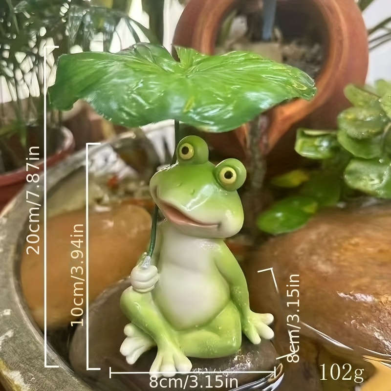1pc 2D Flat Whimsical Resin Frog Holding for Lotus Leaf Figurine Handcrafted Garden Patio Pond Decor