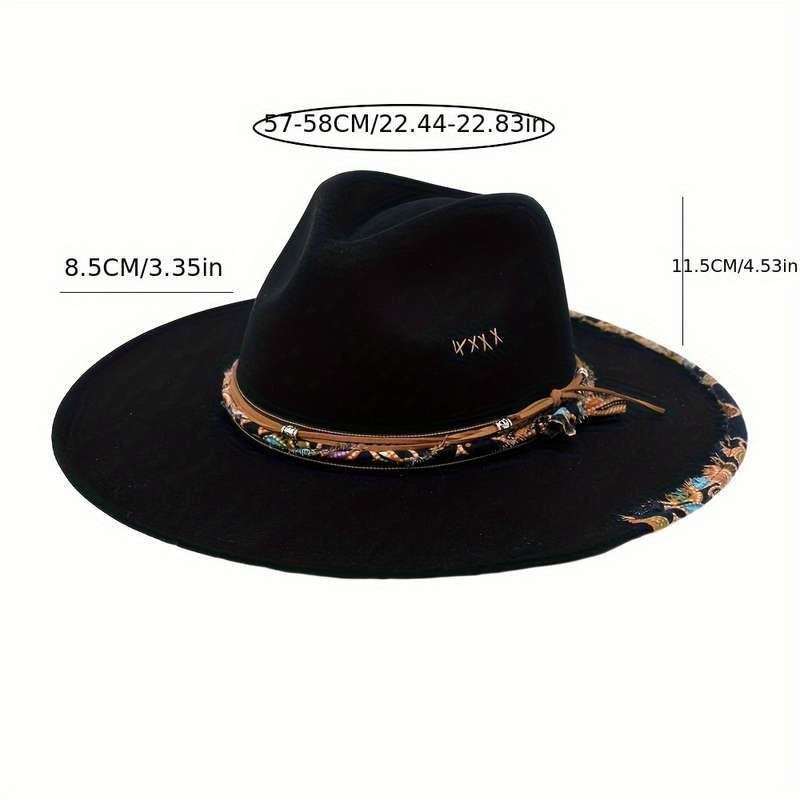 1pc Boho Trim Rope Decor Fedora Hats Classic Solid Color British Style Felt Hat Trendy Jazz Fedoras