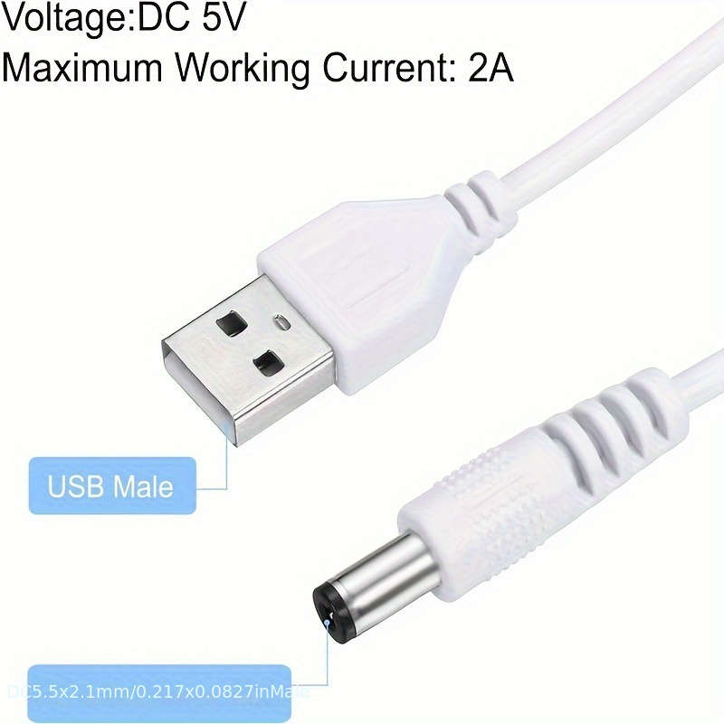 1pc White USB Cable with 501 On off for Switch USB Male to DC 5.5 X 2.1mm Male Power Cord 150c