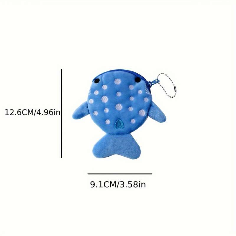 1pc Mini Whale Charm Coin Pouches Adorable Whale Designs Soft Polyester Hand Washable Zipper C