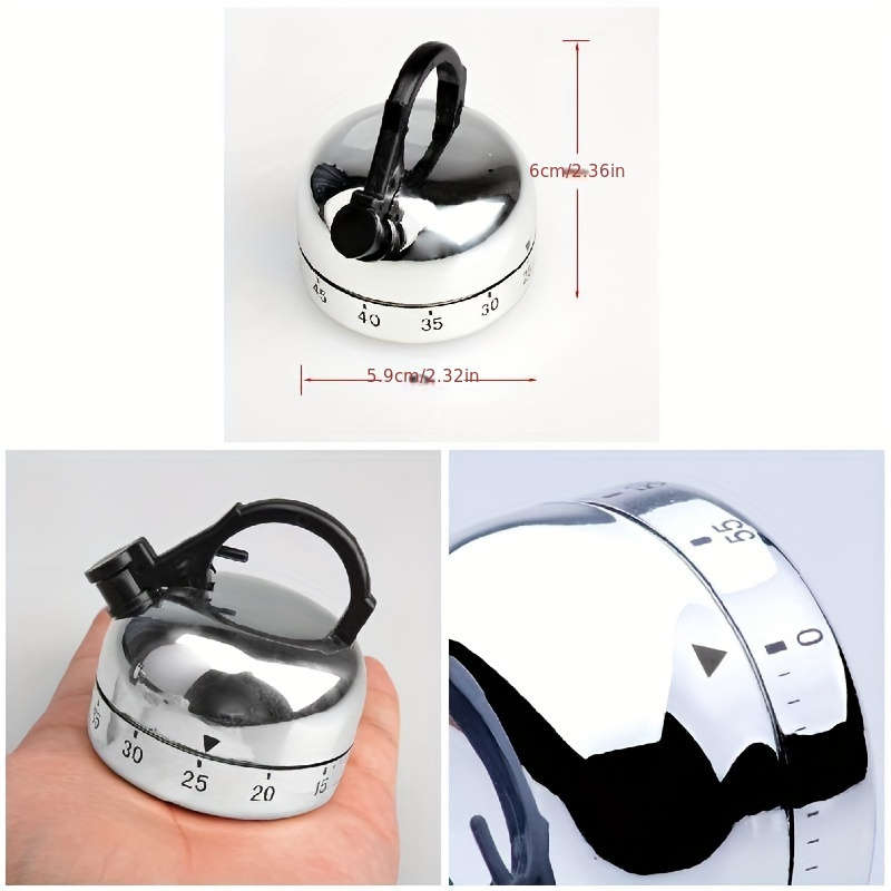 1pc Stainless Steel 60-Minute Kitchen Timer Mechanical Teapot Shaped Countdown Clock For Coo
