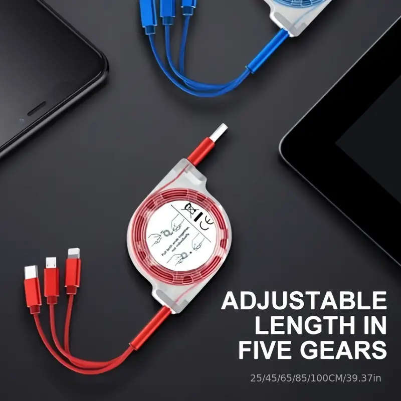 3in 1 Suitable for iPhone TYPE-C Micro b telescopic one to three mobile charging cable