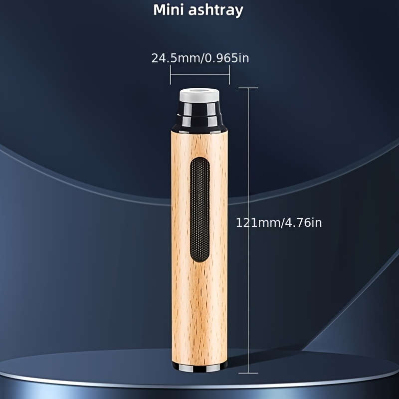 1pc Wooden Mini Car Ashtray Portable Round Metal Dust-Proof Container with Lid for Vehicle Us