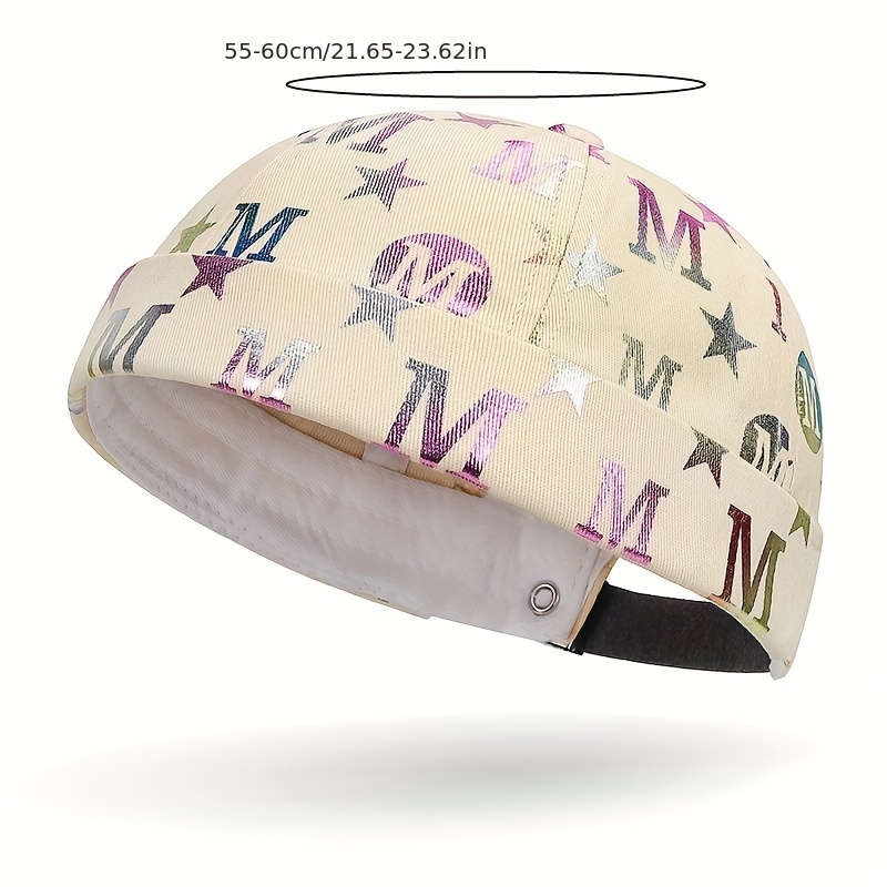 1pc Trendy Beanie Cap Unisex Bronzing Letter Star Pattern Docker Cap Embossed Golden Hip-Hop Styl
