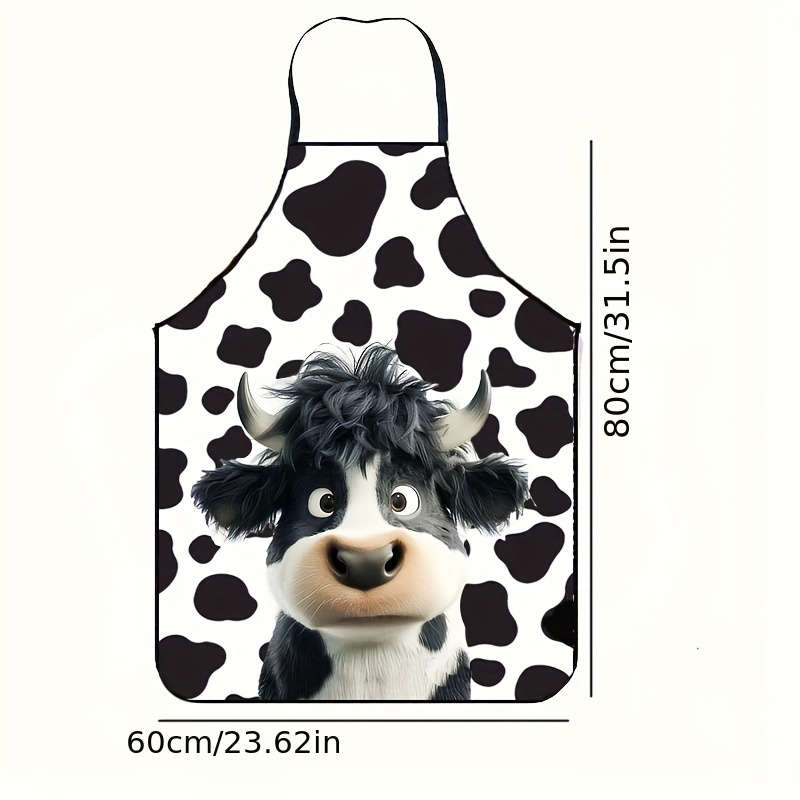 1pc Cartoon Cow Print Apron Unisex Fun Kitchen Apron 100% Polyester Woven Fabric 150gsm Du