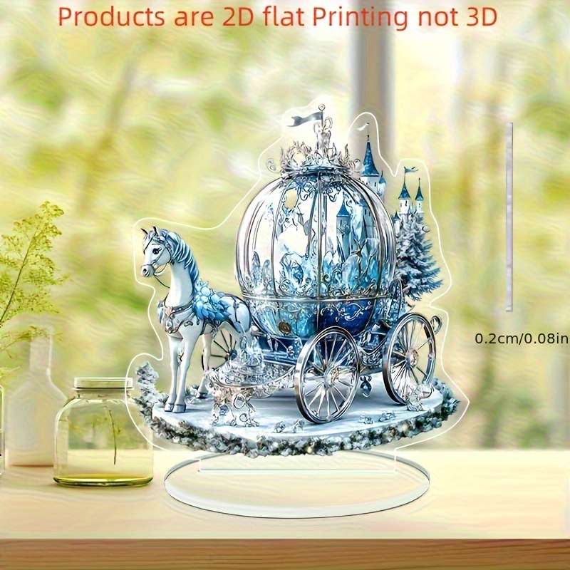 1pc 2D Flat  Acrylic Classic Bohemian Blue Carriage Vinyl Sun Catcher with Tabletop Decorative Base