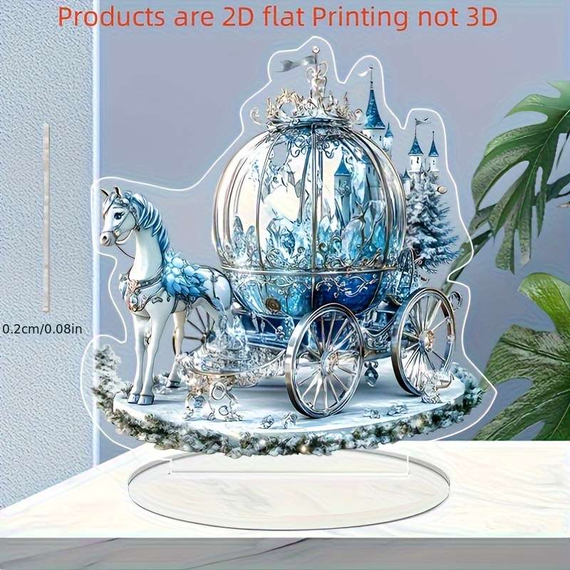 1pc 2D Flat  Acrylic Classic Bohemian Blue Carriage Vinyl Sun Catcher with Tabletop Decorative Base