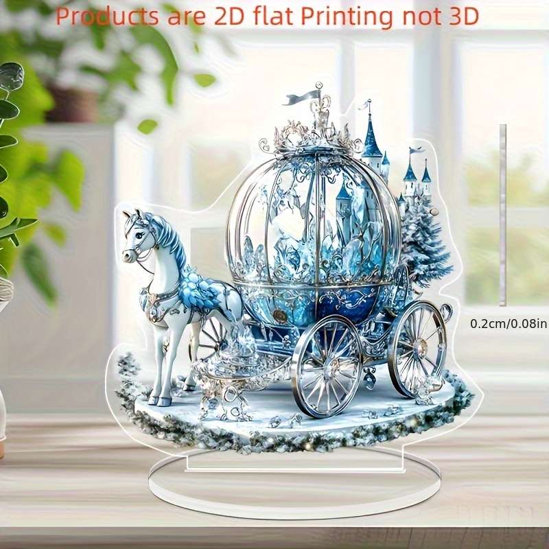 1pc 2D Flat  Acrylic Classic Bohemian Blue Carriage Vinyl Sun Catcher with Tabletop Decorative Base