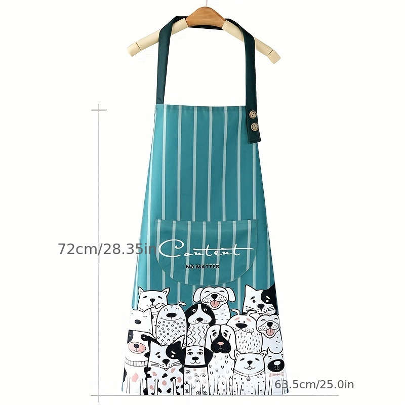1pc Cute Cartoon Dog Apron for Adults Polyester Kitchen Chef Apron with Pockets Blue Striped