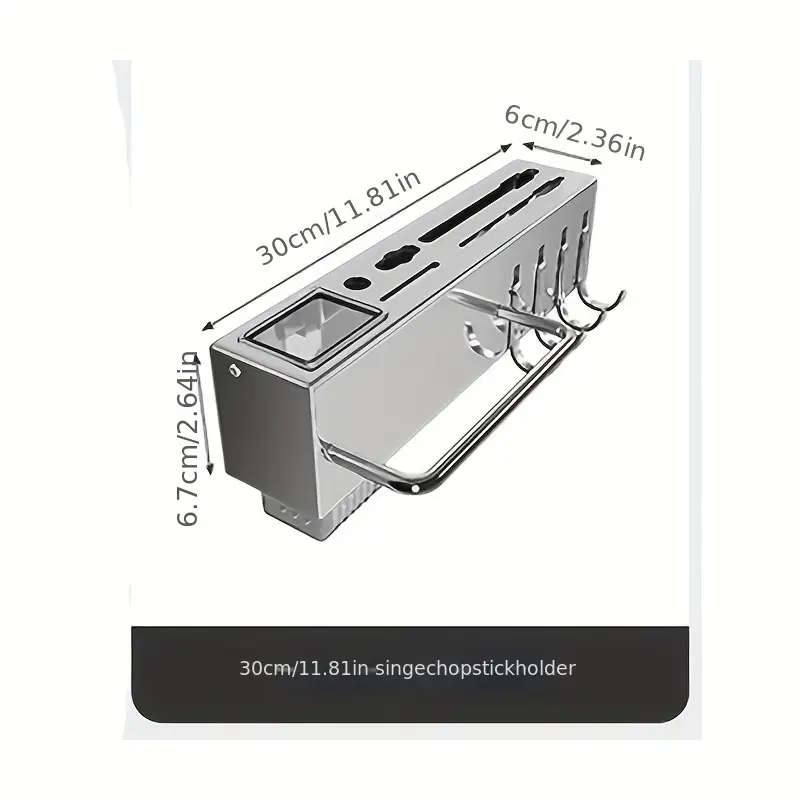 1pc Modern Wall-Mounted Kitchen Rack Carbon Steel Multi-Functional Utensil Holder 30cm
