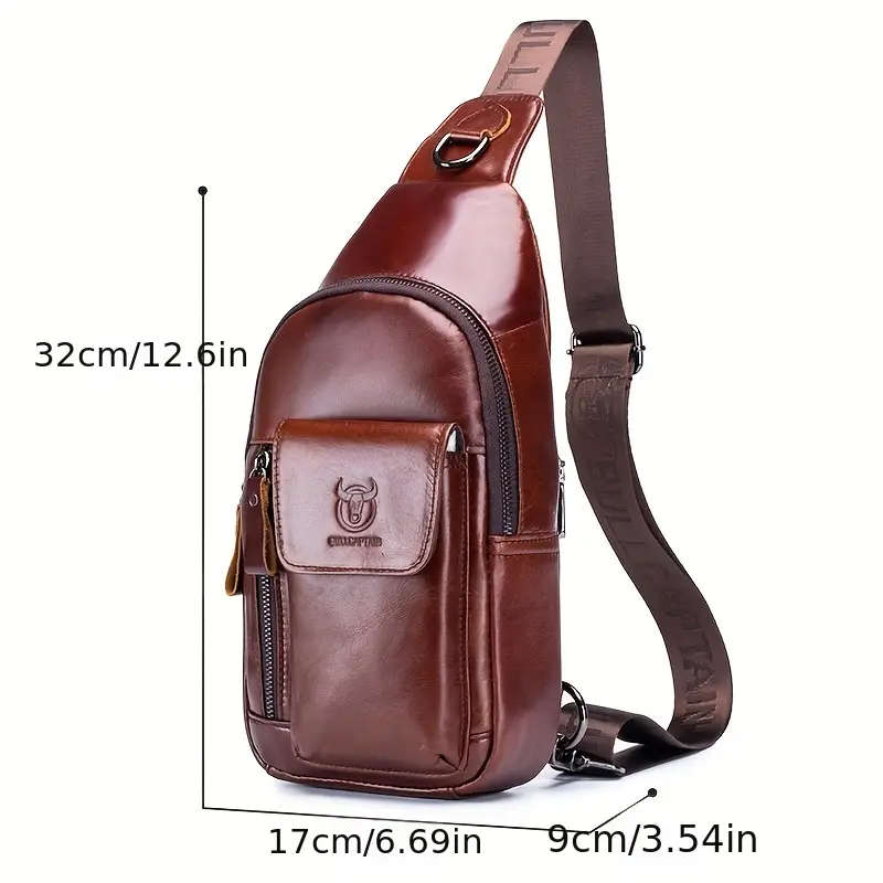 Men's Genuine Leather Sling Bag Vintage Style Large Capacity Multi-Functional Fashion Crossbody