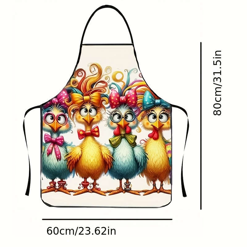 1pc Polyester Apron Colorful Curly Hair Chicken Pattern Woven 150g m? Weight for Cooking B