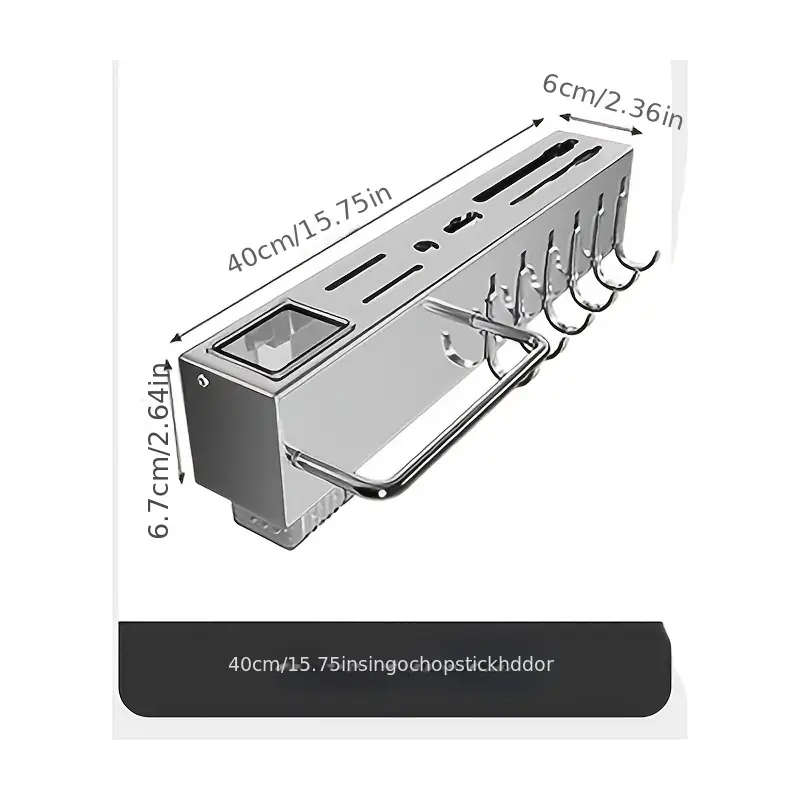 1pc Modern Wall-Mounted Kitchen Rack Carbon Steel Multi-Functional Utensil Holder 40cm