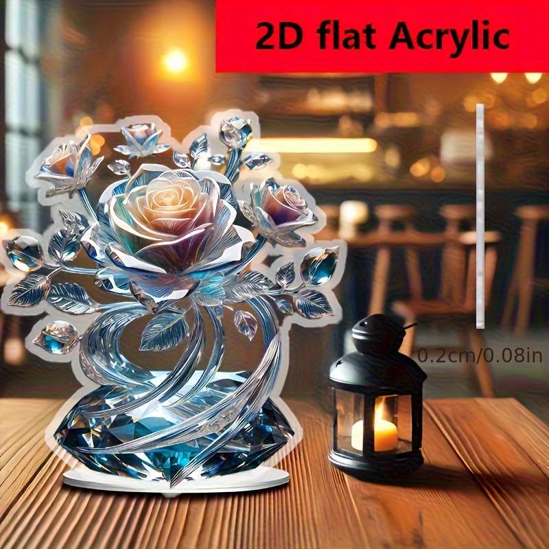 1pc 2D Flat   Acrylic Bohemian Style Acrylic Crystal Rose Decoration Sign and Plaque Multi