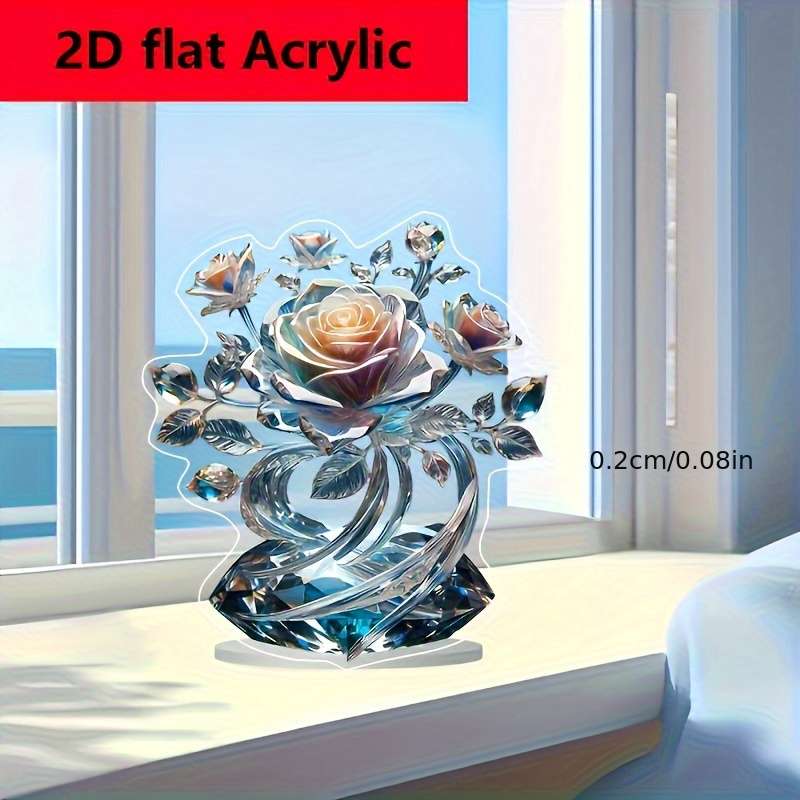 1pc 2D Flat   Acrylic Bohemian Style Acrylic Crystal Rose Decoration Sign and Plaque Multi