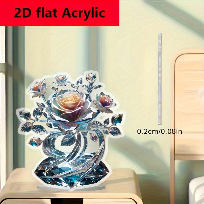 1pc 2D Flat   Acrylic Bohemian Style Acrylic Crystal Rose Decoration Sign and Plaque Multi