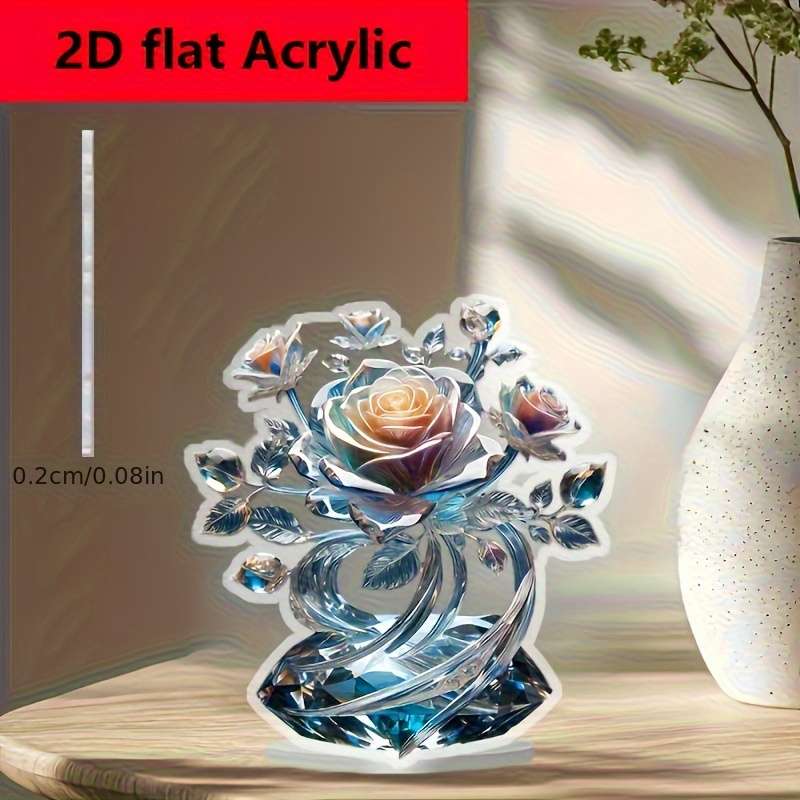 1pc 2D Flat   Acrylic Bohemian Style Acrylic Crystal Rose Decoration Sign and Plaque Multi