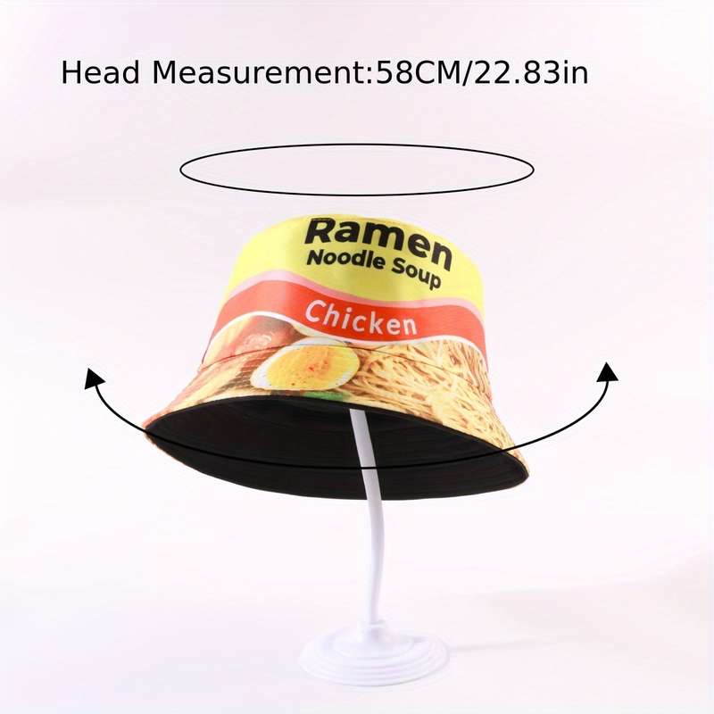 1pc Reversible Ramen Noodle Soup Bucket Hat Fun Cartoon Print Sun Protection Unisex Party