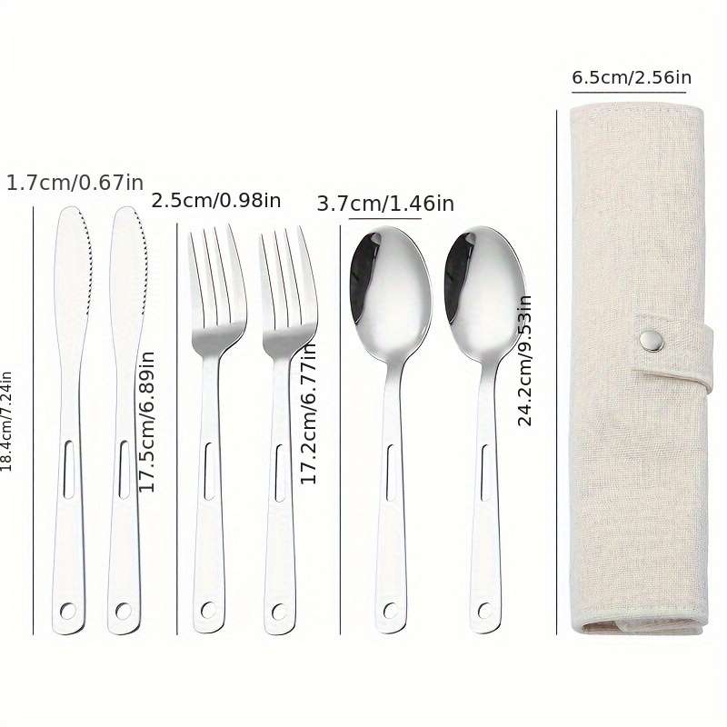 6pcs Stainless Steel Outdoor Camping Cutlery Set Modern Minimalist Design 2 Forks 2 Knives 2