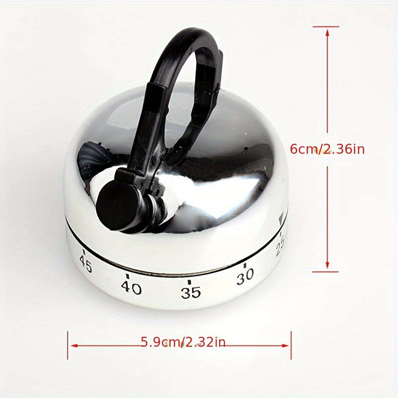 1pc Stainless Steel 60-Minute Kitchen Timer Mechanical Teapot Shaped Countdown Clock For Coo