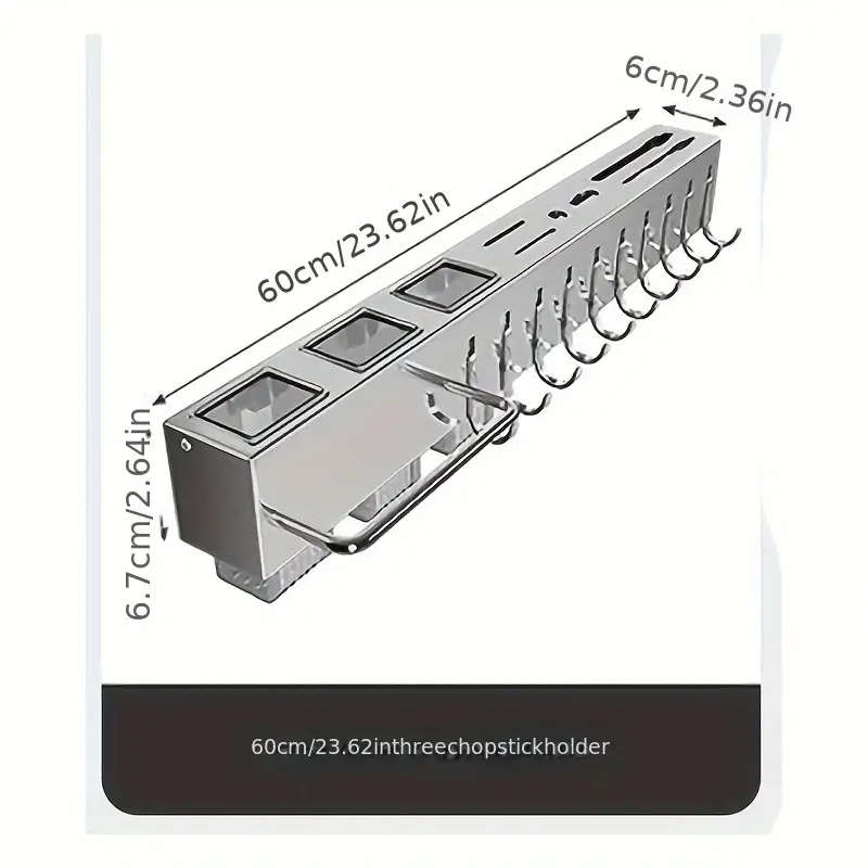 1pc Modern Wall-Mounted Kitchen Rack Carbon Steel Multi-Functional Utensil Holder 60cm
