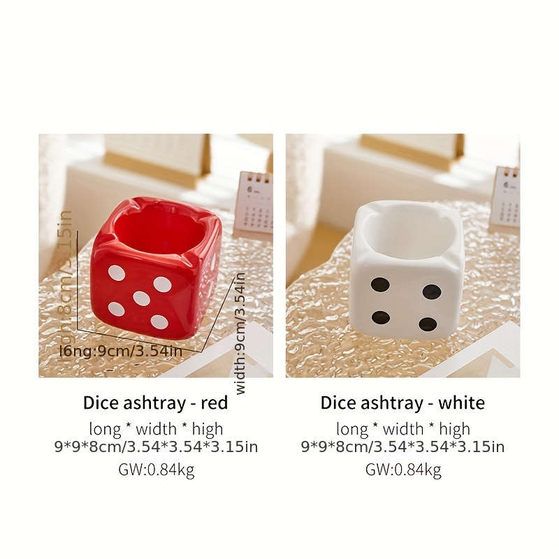 1pc Premium Ceramic Dice Ashtray for Living Room Coffee Table Rectangular Decorative Art Home Deco