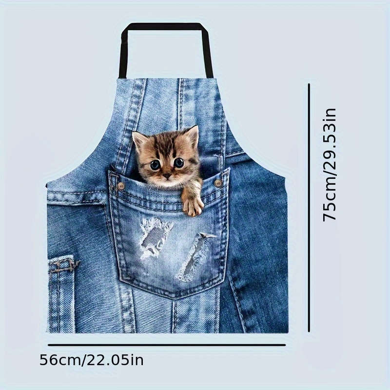 1pc Cute Kitten Polyester Apron Woven Polyester 100.00% Material 150 g O Fabric Weight for M