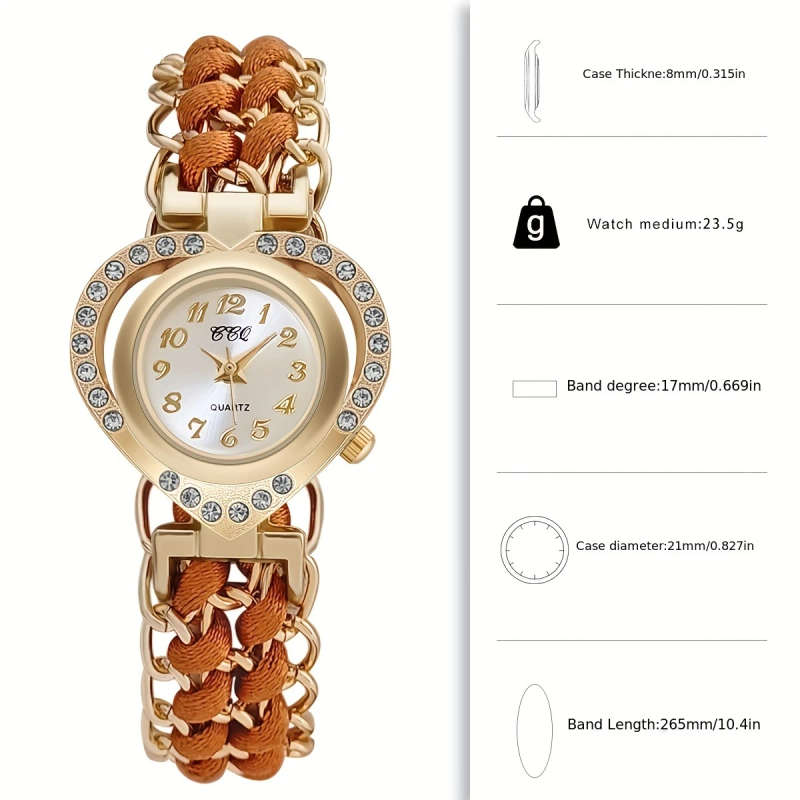 1pc Elegant Ladies' Quartz Wrist Watch with Rhinestone Embellishment Round Zinc Alloy Case and Braid