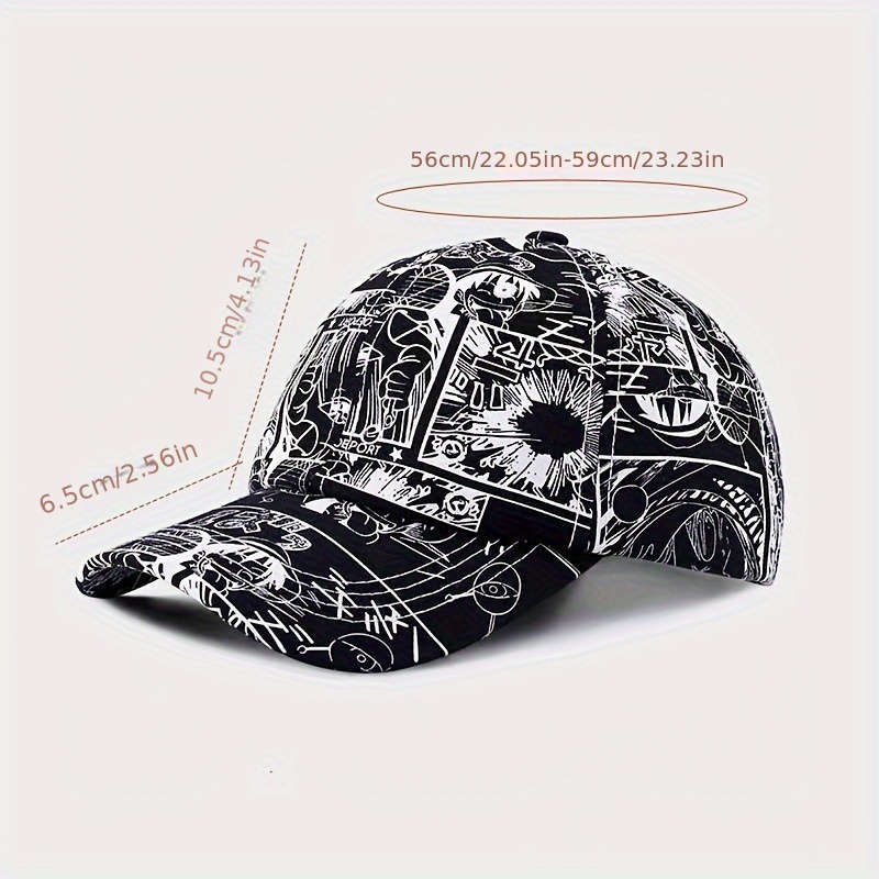 1pc Trendy Men's Graffiti Baseball Cap Black White Abstract Design Lightweight Sun Protect