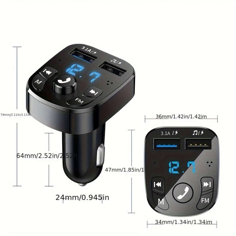 1pc Multi-Function Car Charger with Dual USB Ports MP3 Player U Disk Wireless Fast Charging Adapter