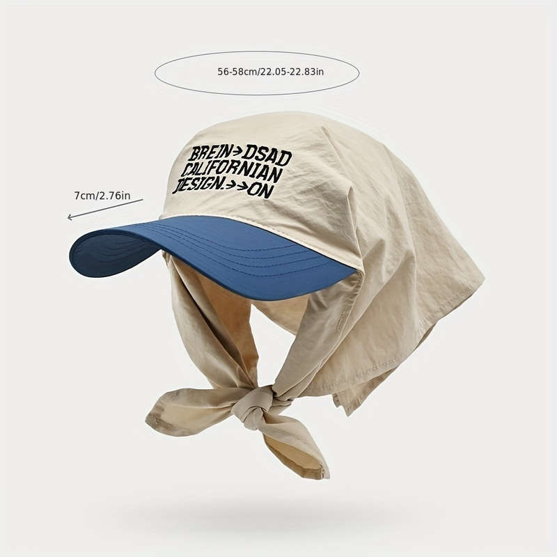 1pc Trendy Color-Block Sun Hat with Embroidered Lettering Adjustable Breathable Polyester Ca