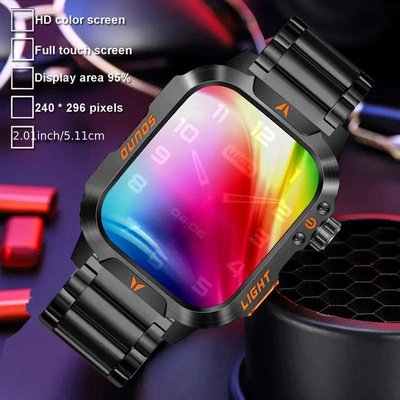 Stylish Square Men'S Outdoor Sports Smart Watch Wireless Call Flashlight AI Voice Assistant Sports