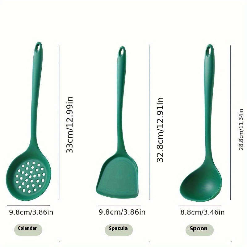 3pcs dark green silicone kitchenware set silicone spatula spoon slotted spoon heat resista