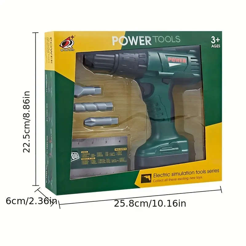 3in1 Electric Drill Set Toy for Youngsters Ages 3-5 Realistic Sound  Action Army Green Toy Construct