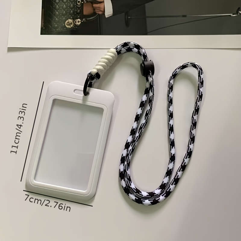 1pc Stylish Neck Lanyard Card Holder Durable Plastic Casual Design with Checkered Pattern Strap
