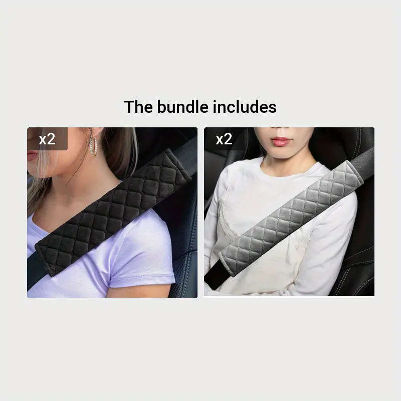 1pc Argyle Pattern Plush Car Seat Belt Cover Solid Color Safety Belt Cover Durable Travel Accessorie