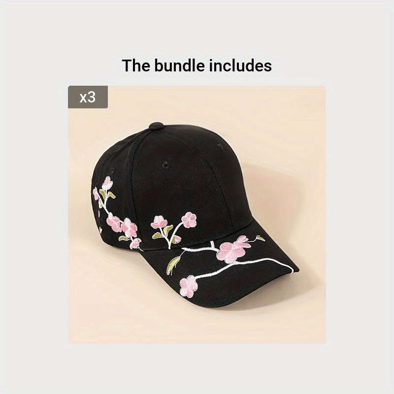 Hat Black Plum Blossom Embroidered Baseball Cap Add Pink Plum Blossom Embroidered Baseball Cap