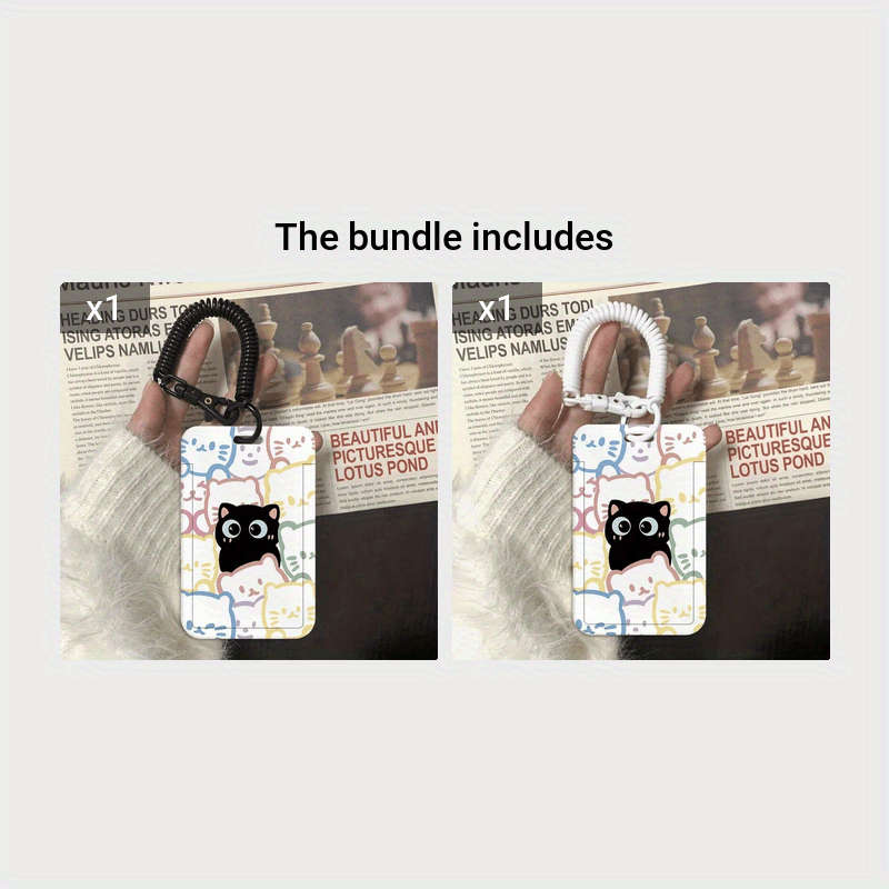 1pc Cute Cat Card Holder with Lanyard Kawaii Korean Fashion Durable ABS Hard Shell Transpar