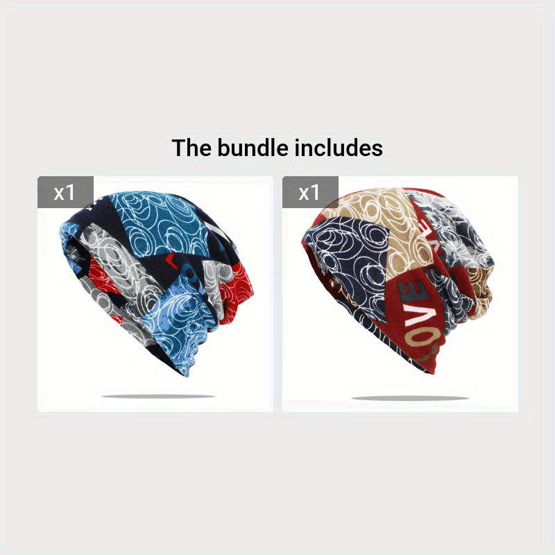 1pc Fashion Printed Hooded Hat Autumn And Winter Double-layered Hat