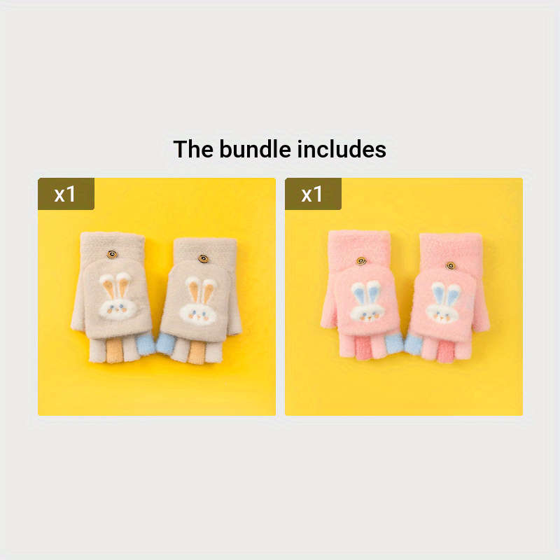 1 Pair Beige Color Light Pink Warm Gloves