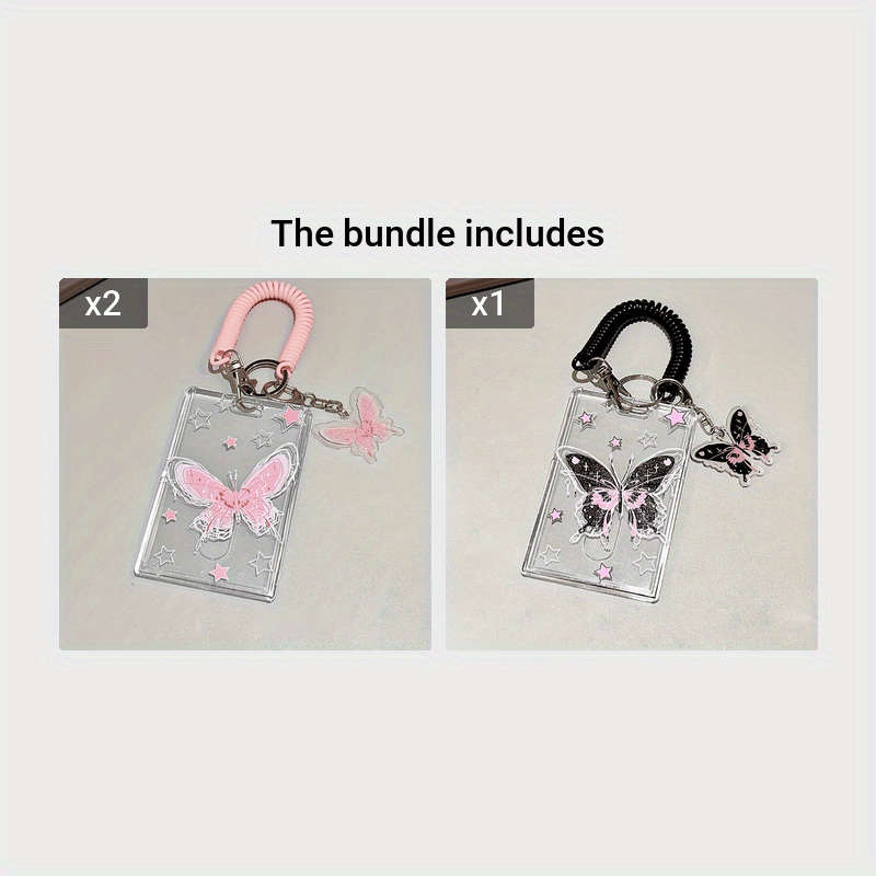 1pc Y2K-Inspired Butterfly Design Transparent ID Card Holder with Keychain Durable Plastic Anti-
