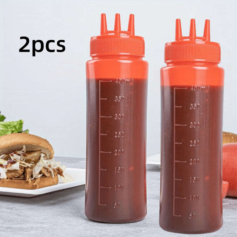 2pcs Multi-Color Squeeze Bottles for Sauces Oils Kitchen Condiment Dispensers with Measurem
