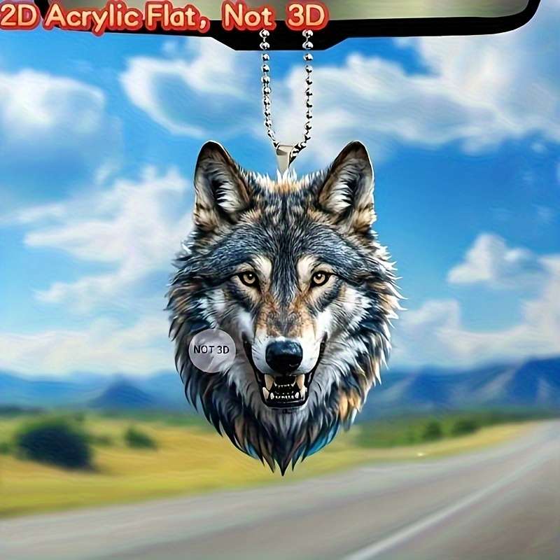 1pc 2D Flat  Unique  Wolf Head Acrylic Pendant Exquisite Fur and Eye Design Ideal for Car Rea