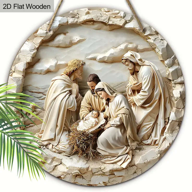 1pc Versatile Wooden Nativity Scene Pendant Contemporary Style Wall or Door Hanging Decor for Home O