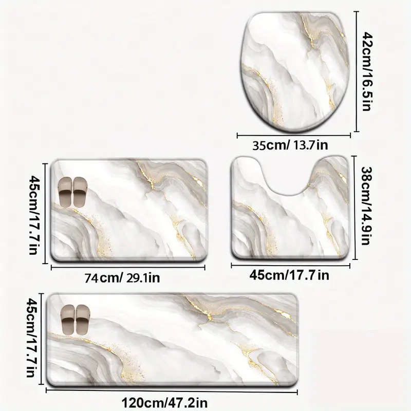 3-Piece White Marble Bathroom Mat Set