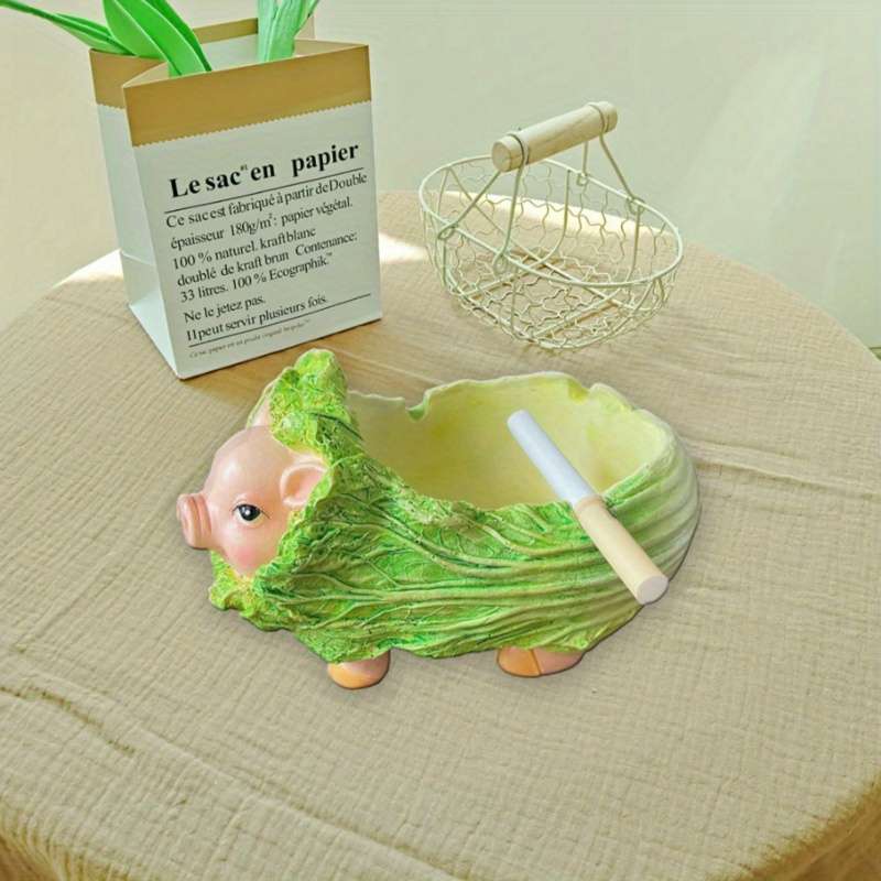 1pc Cute Pig Arch Cabbage Ashtray C Funny Resin Tabletop Decor for Living Room Dining Area or Gif